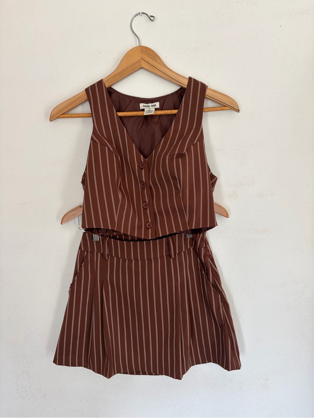 Rachel Paige Brown Pin Striped Skirt Set